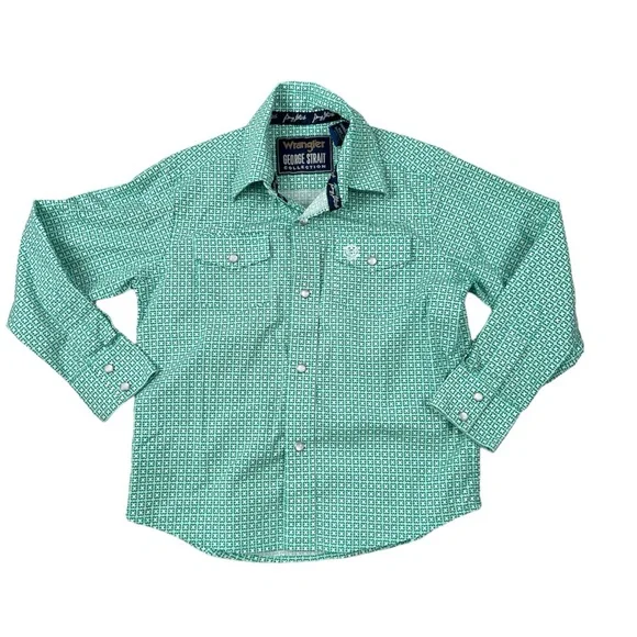 Wrangler George Strait Collection Pearl Snap Button Up Shirt Green/White Small - Picture 9 of 9